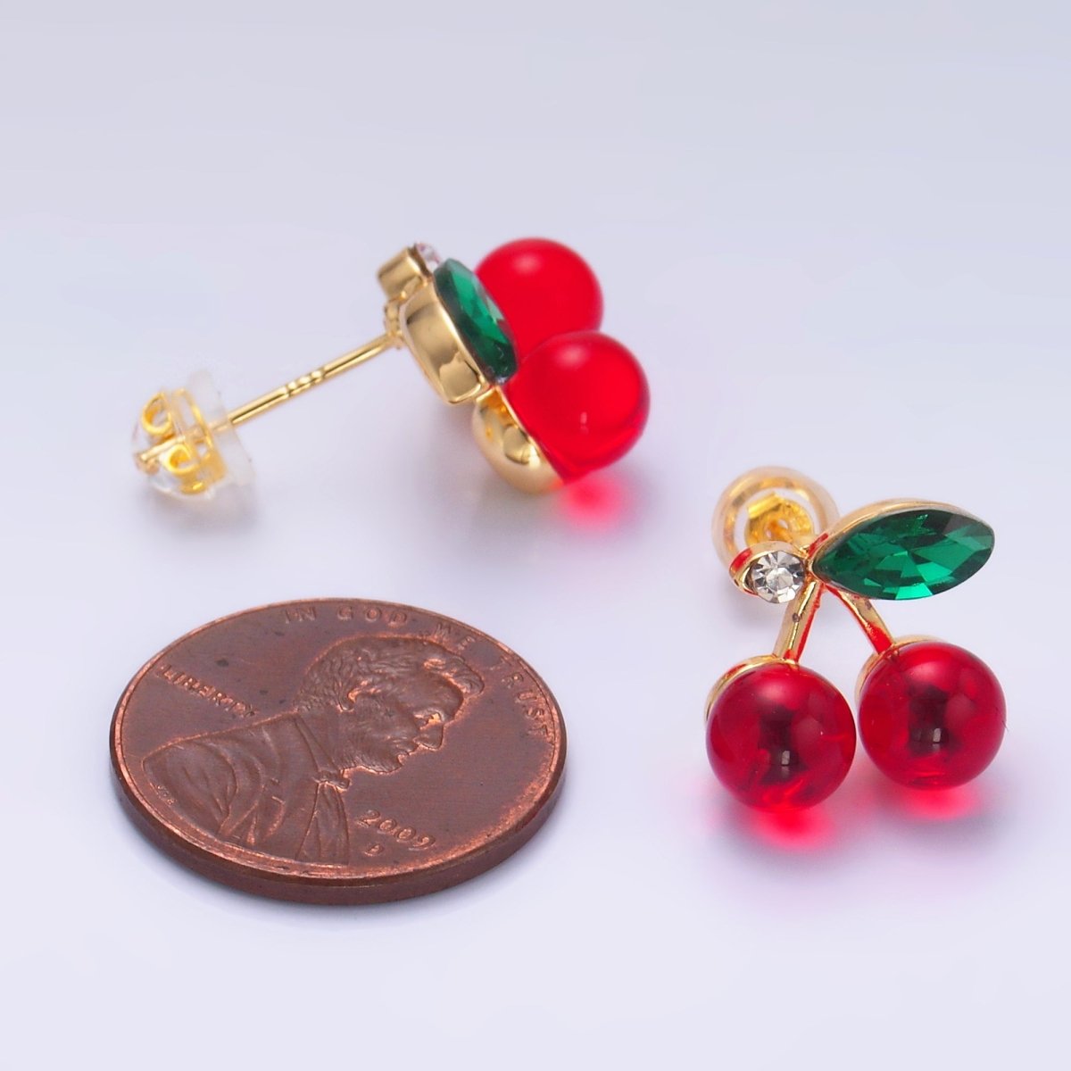 24K Gold Filled 13mm CZ Cherry Fruit Stud Earrings | AB720 - DLUXCA