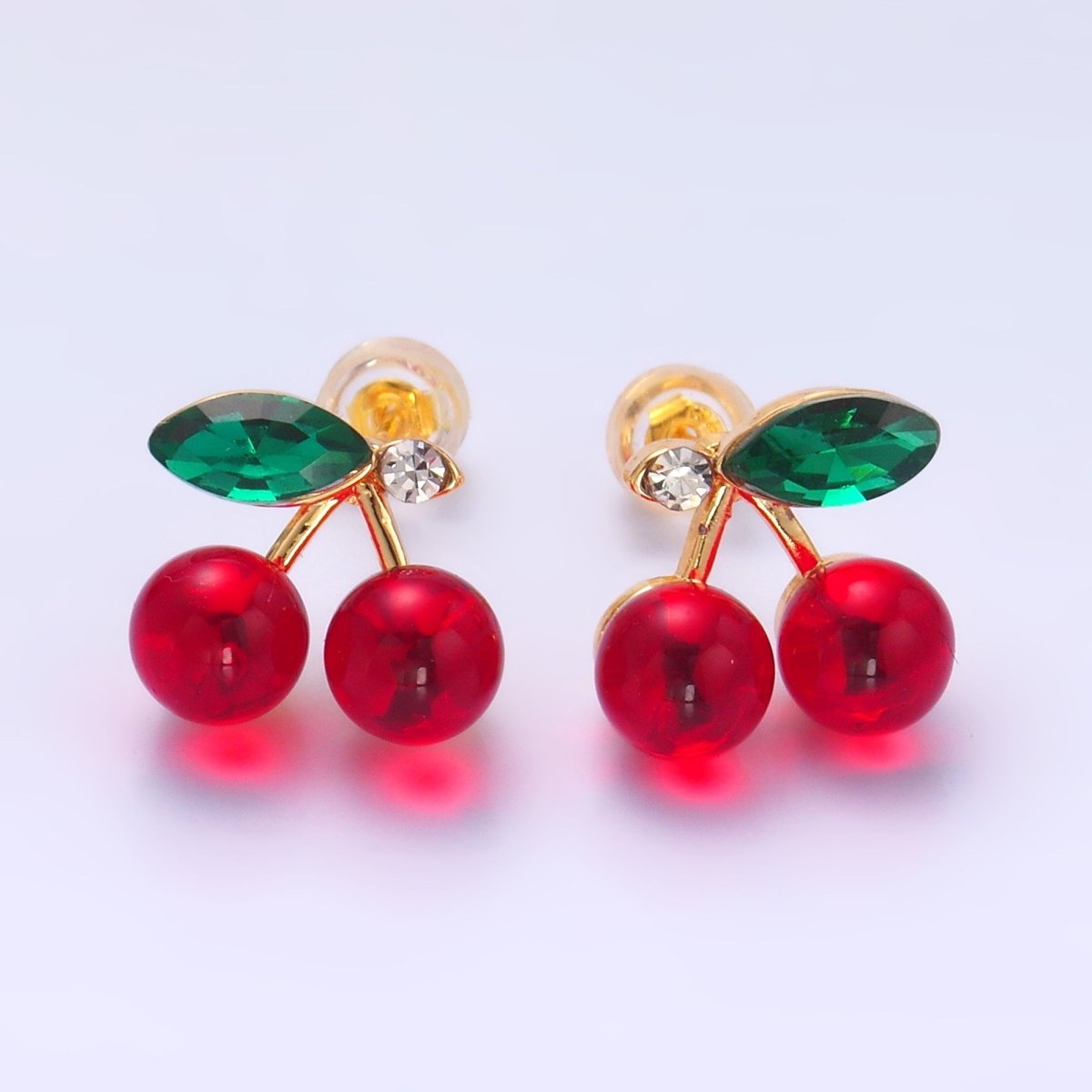 24K Gold Filled 13mm CZ Cherry Fruit Stud Earrings | AB720 - DLUXCA