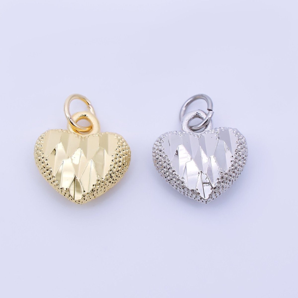24K Gold Filled 13mm Dotted Textured Heart Charm in Gold & Silver | AC1601 - DLUXCA