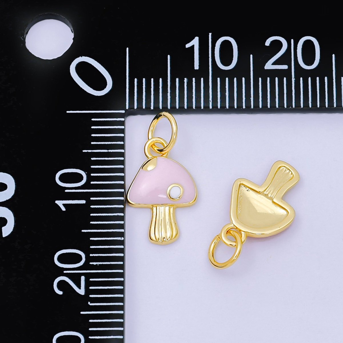 24K Gold Filled 13mm Enamel Art Puffball Forest Mushroom Charm in Red, Pink, & White | D - 627 D - 663 - DLUXCA