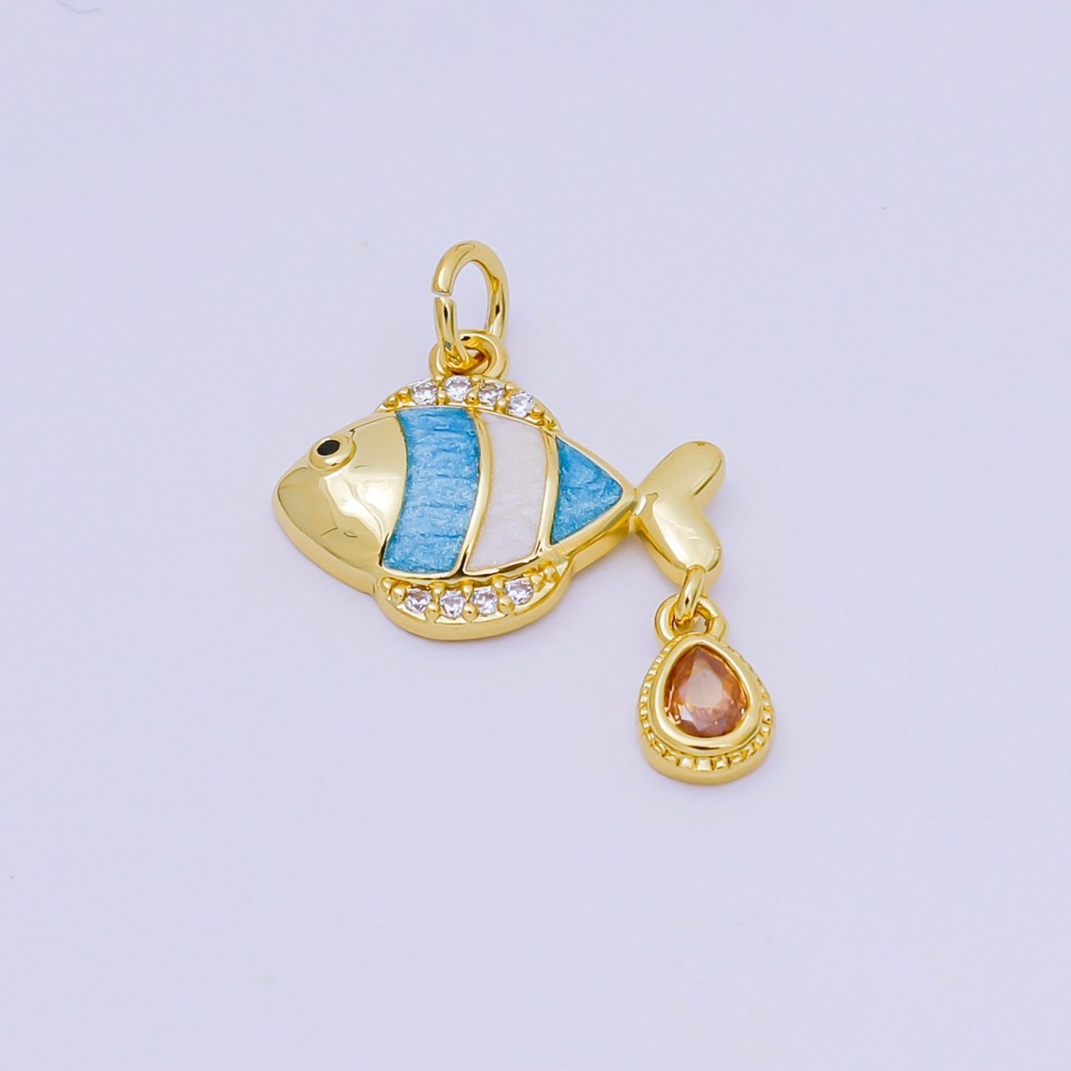 24K Gold Filled 13mm Enamel Micro Paved CZ Blue Clown Fish Charm | AJ393 - DLUXCA