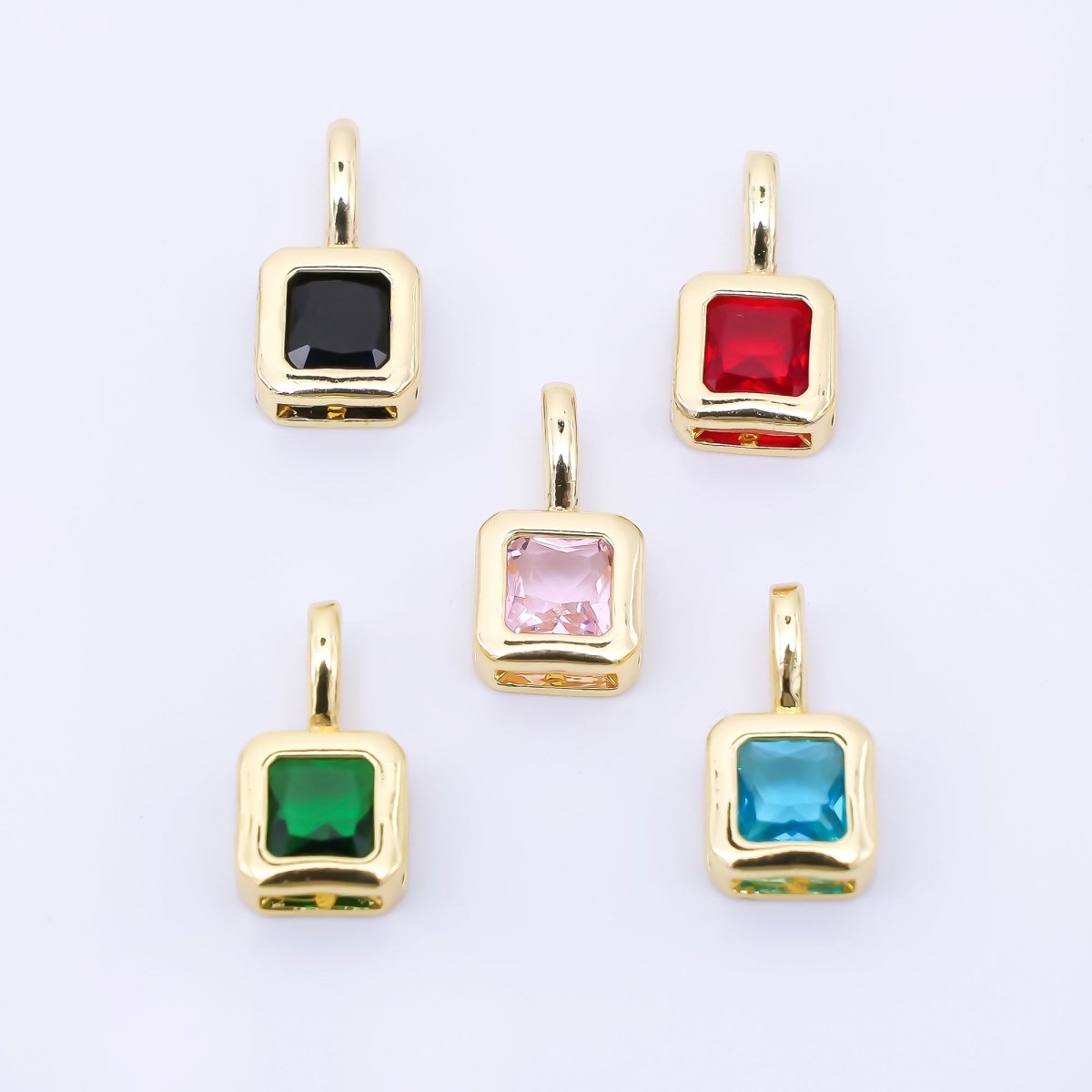 24K Gold Filled 13mm Green, Red, Black Square Baguette CZ Bezel Cut Charm | AA1630 - AA1632 - DLUXCA