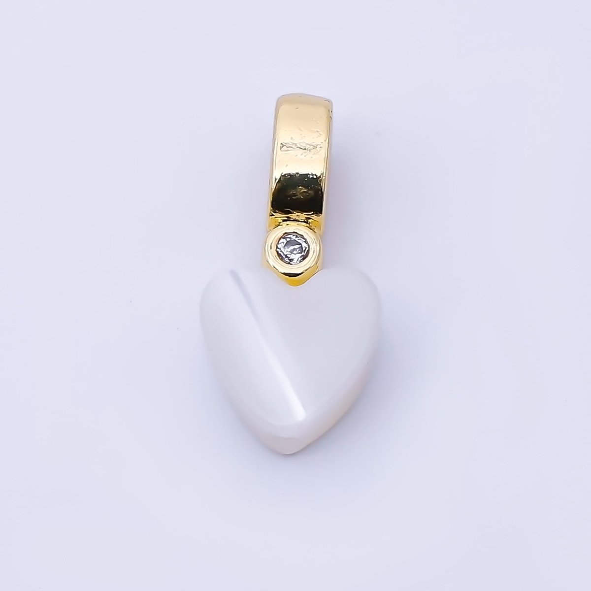 24K Gold Filled 13mm Heart Shell Pearl Clear CZ Bail Pendant | P1953 - DLUXCA