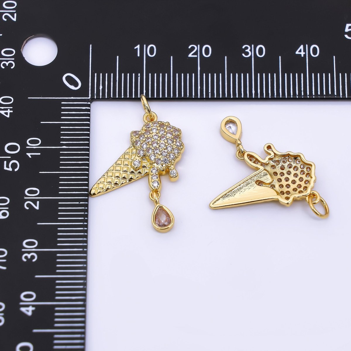 24K Gold Filled 13mm Micro Paved & Brown Teardrop CZ Melting Ice Cream Drop Charm | AF - 513 - DLUXCA