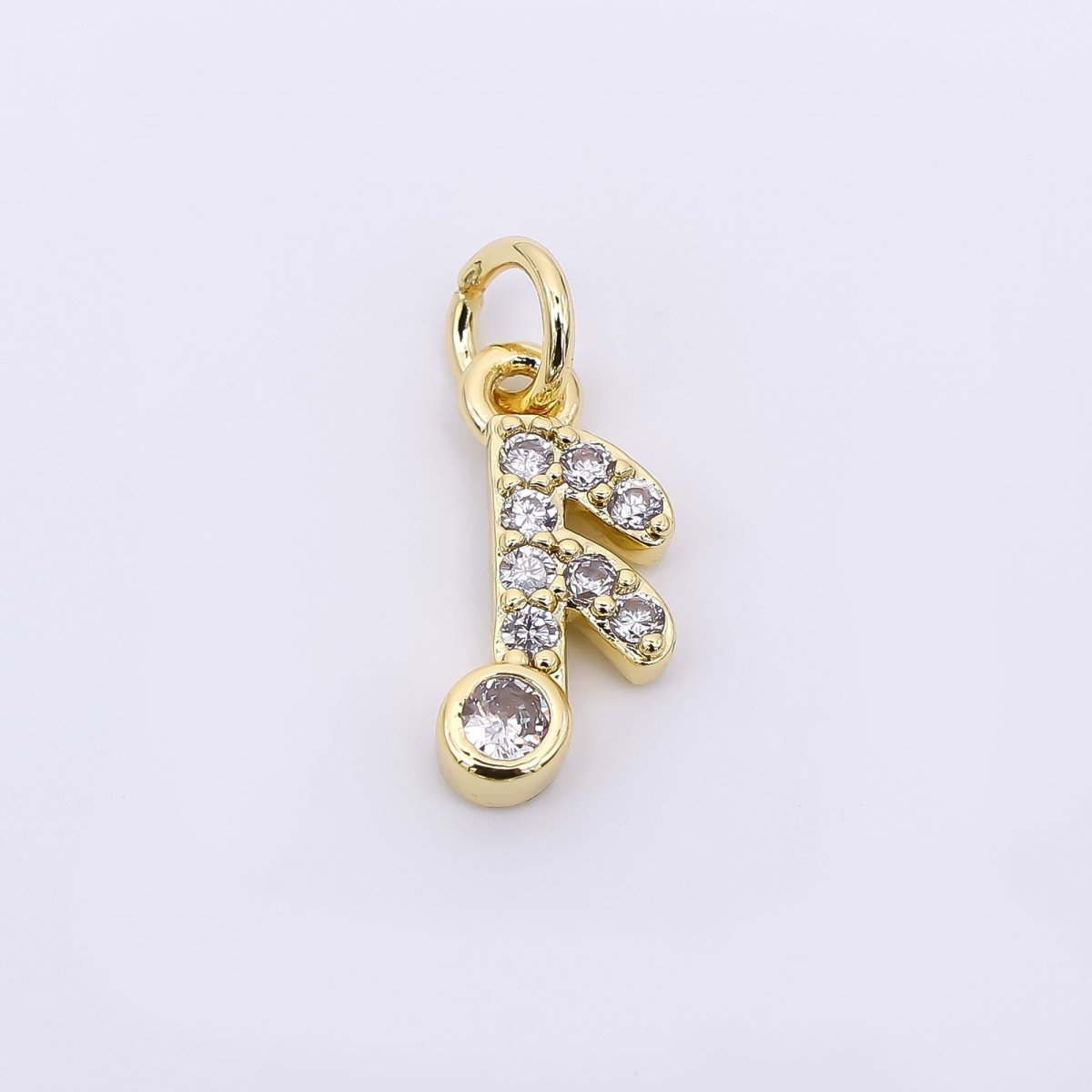24K Gold Filled 13mm Micro Paved CZ Eighth Note F - Letter Charm | AH - 576 - DLUXCA