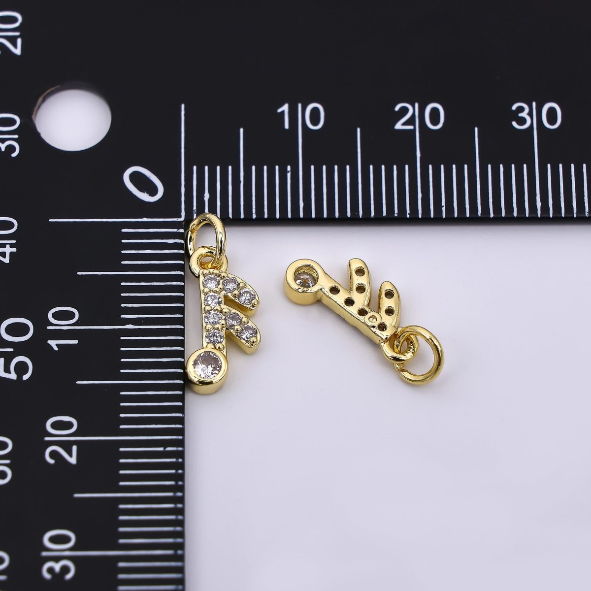 24K Gold Filled 13mm Micro Paved CZ Eighth Note F - Letter Charm | AH - 576 - DLUXCA