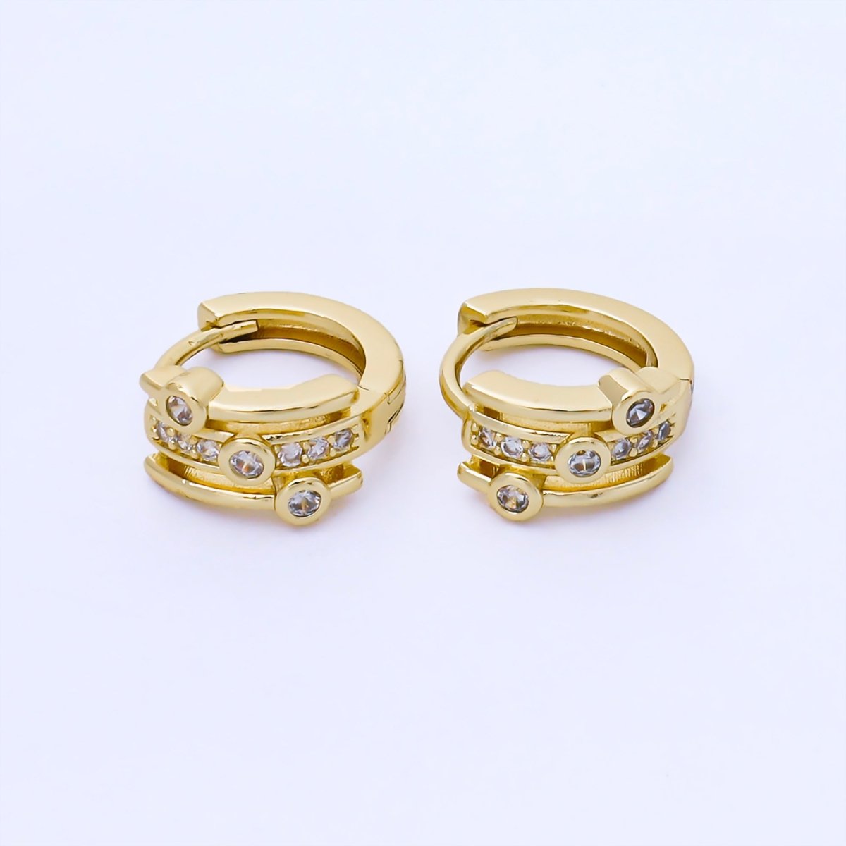 24K Gold Filled 13mm Micro Paved CZ Futuristic Cluster Huggie Earrings | AB1621 - DLUXCA