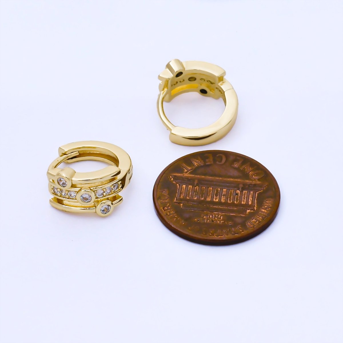 24K Gold Filled 13mm Micro Paved CZ Futuristic Cluster Huggie Earrings | AB1621 - DLUXCA