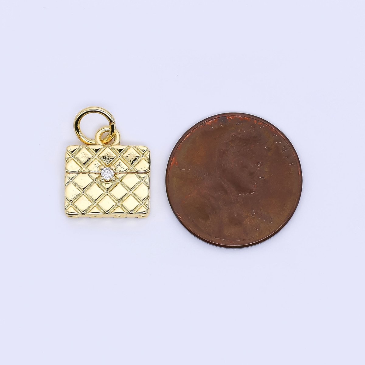 24K Gold Filled 13mm Micro Paved CZ Mini Quilted Purse Bag Charm | W641 - DLUXCA