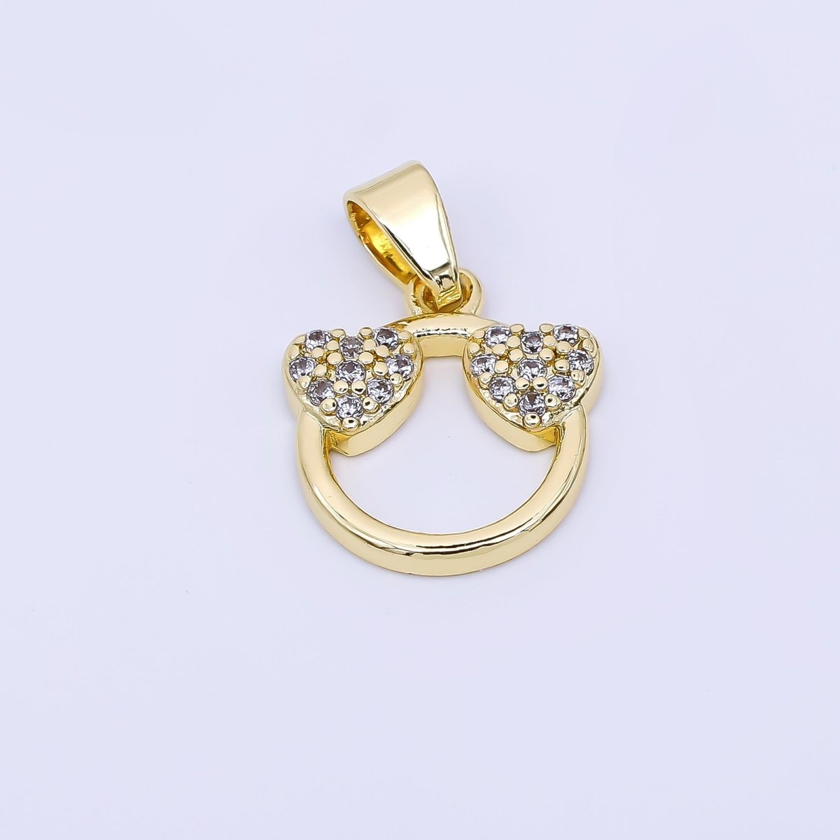24K Gold Filled 13mm Micro Paved CZ Simple Round Double - Hearts Pendant | AH - 534 - DLUXCA