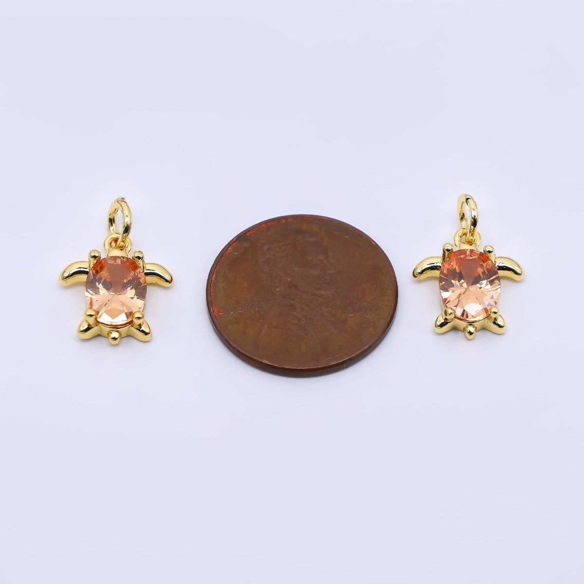 24K Gold Filled 13mm Orange CZ Turtle Tortoise Mini Charm | AF474 - DLUXCA