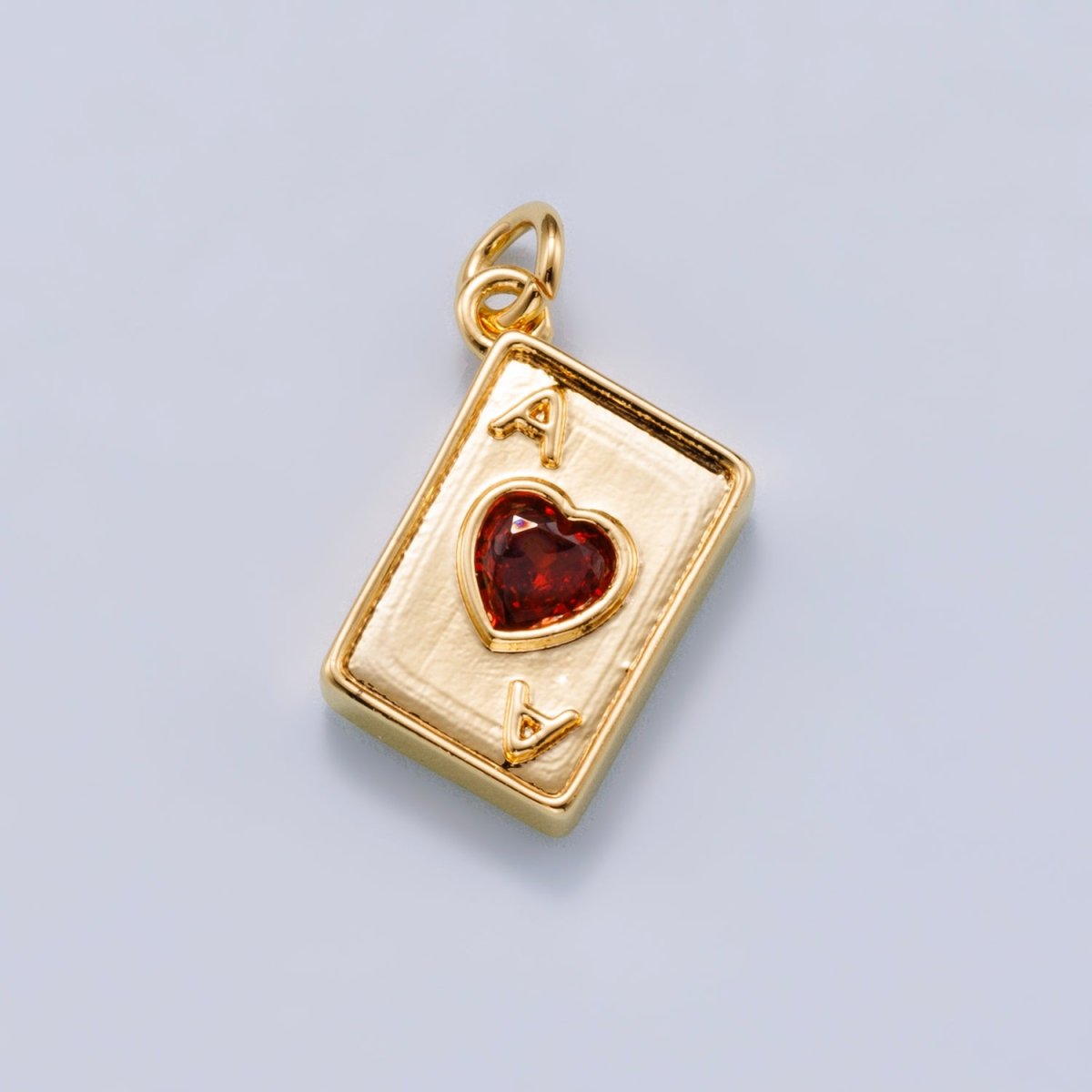 24K Gold Filled 13mm Red CZ Ace of Hearts Card Charm in Gold & Silver | Charms - 00655 Charms - 00656 - DLUXCA