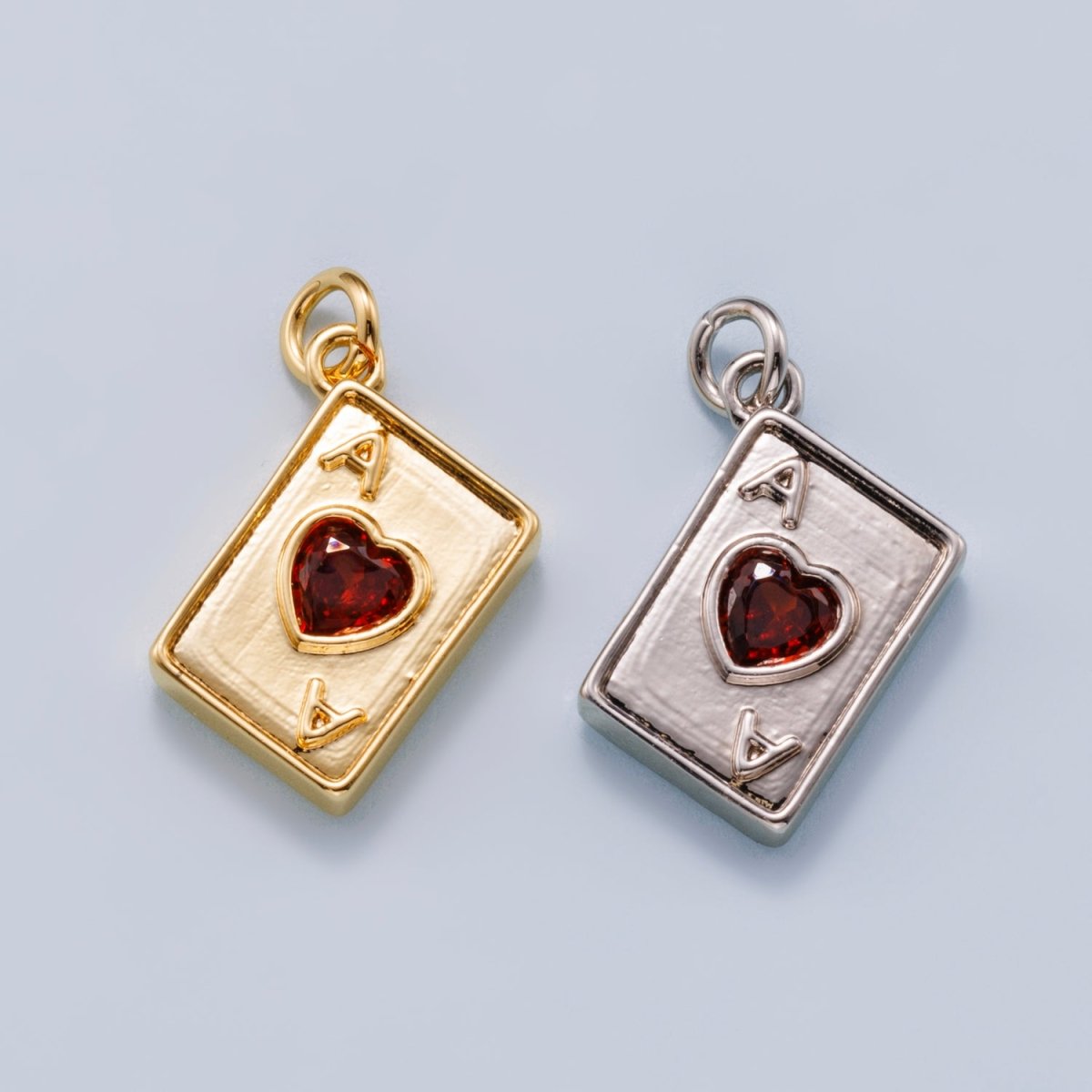 24K Gold Filled 13mm Red CZ Ace of Hearts Card Charm in Gold & Silver | Charms - 00655 Charms - 00656 - DLUXCA