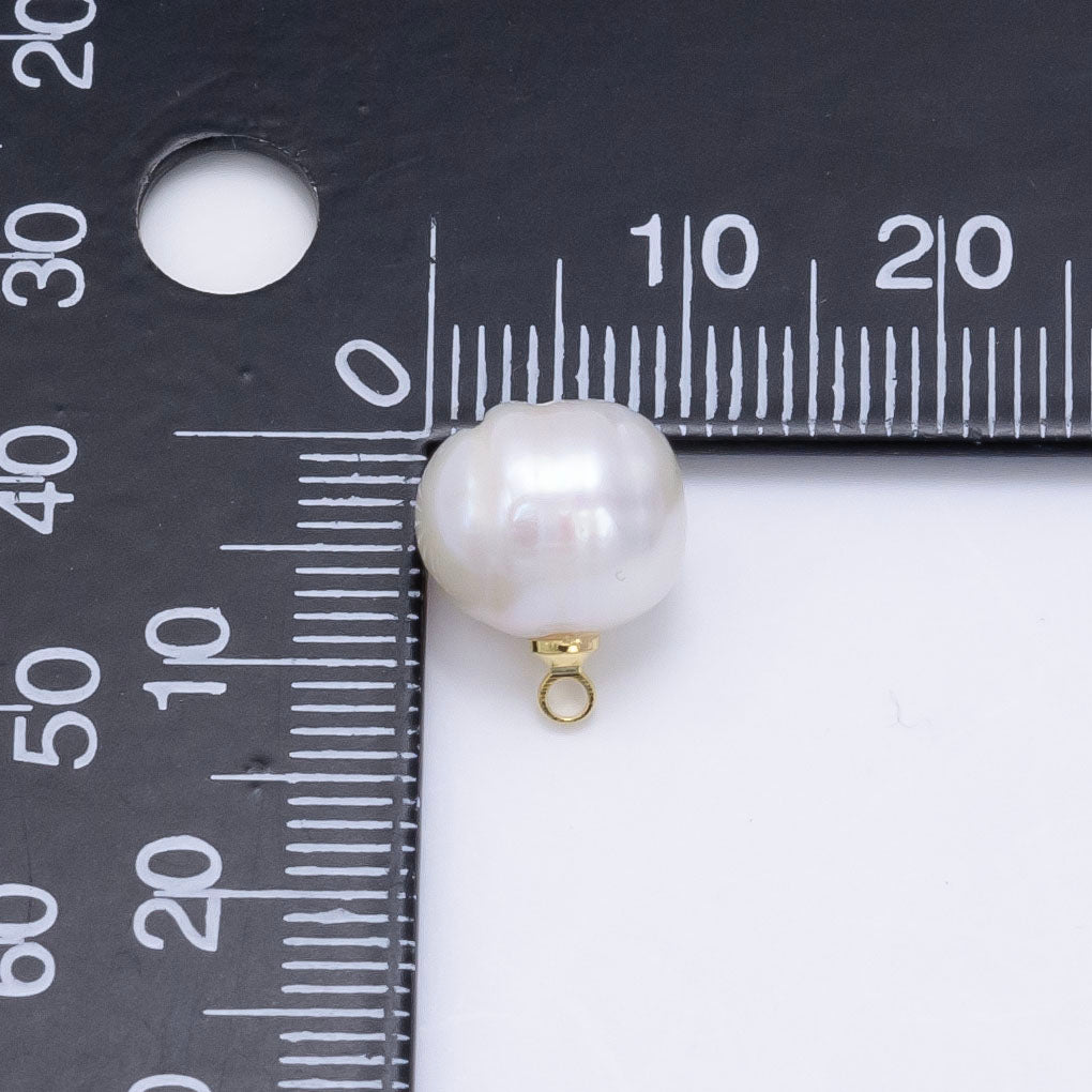 24K Gold Filled 13mm Ringed White Freshwater Pearl Charm | P1880 - DLUXCA