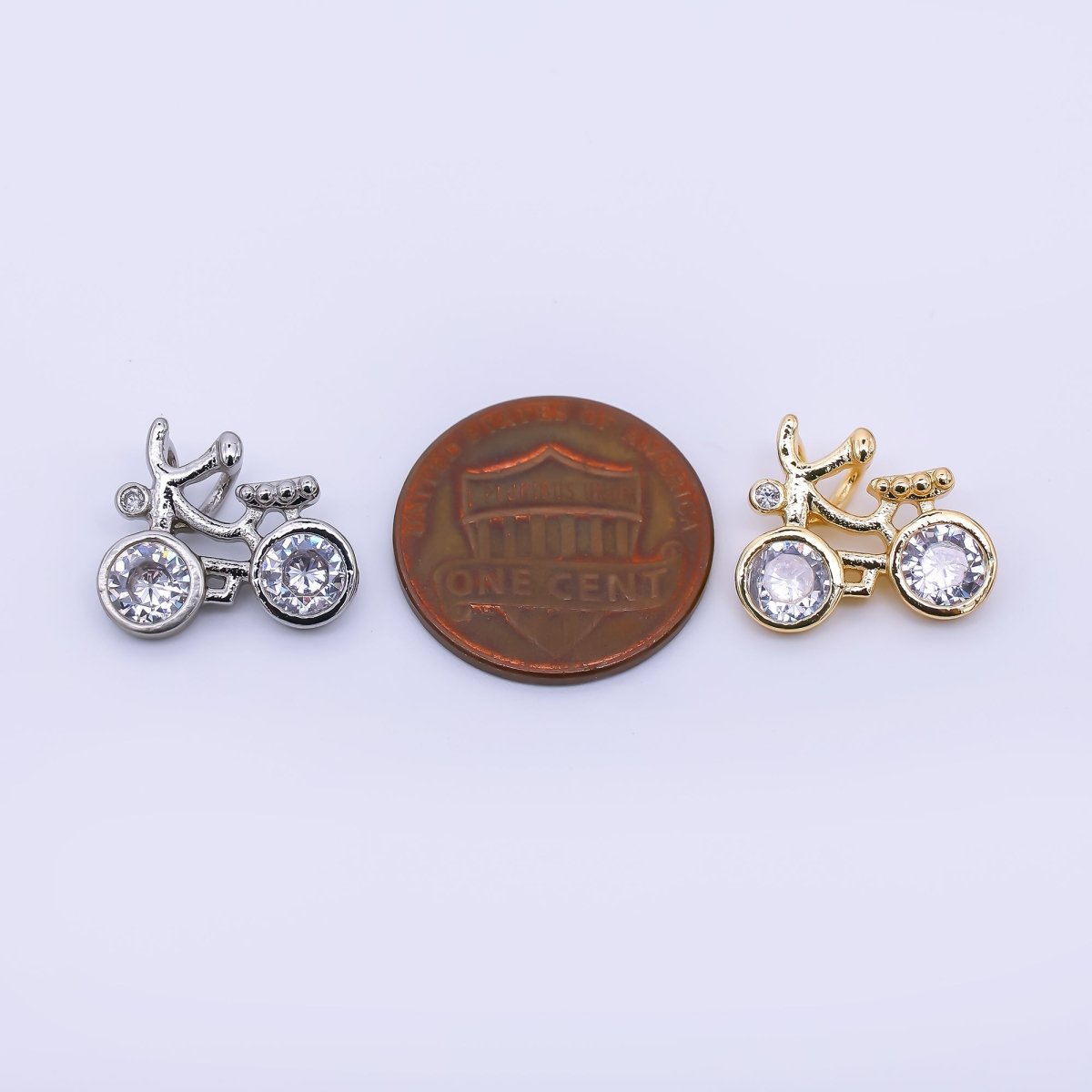 24K Gold Filled 13mm Round Clear CZ Traditional Bicycle Pendant in Gold & Silver | AA - 1608 - DLUXCA