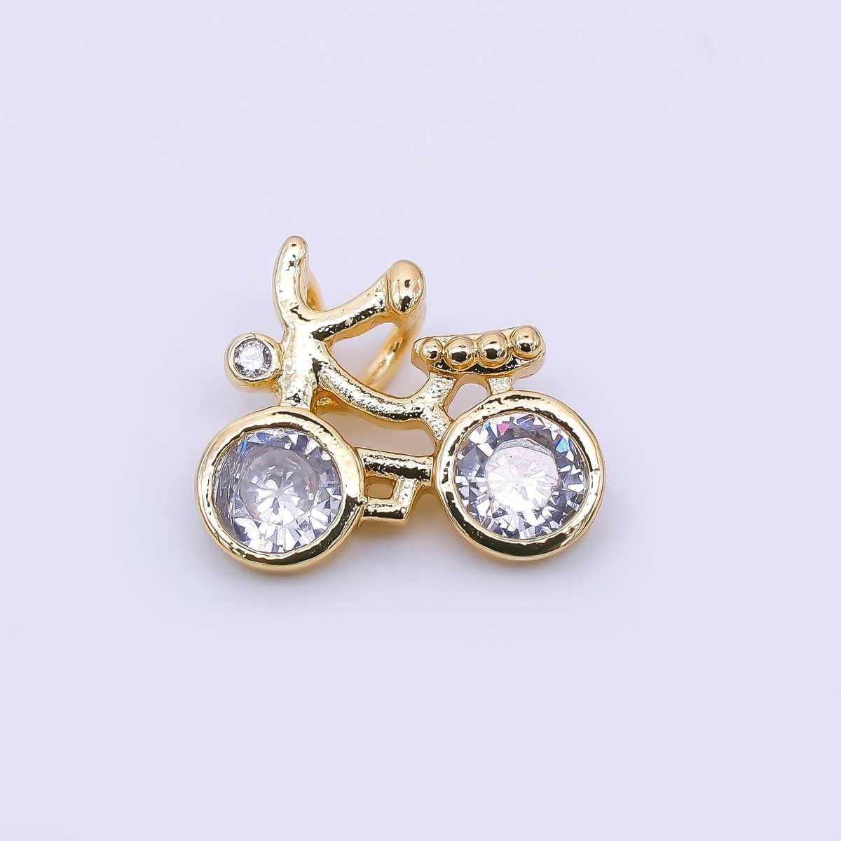 24K Gold Filled 13mm Round Clear CZ Traditional Bicycle Pendant in Gold & Silver | AA - 1608 - DLUXCA
