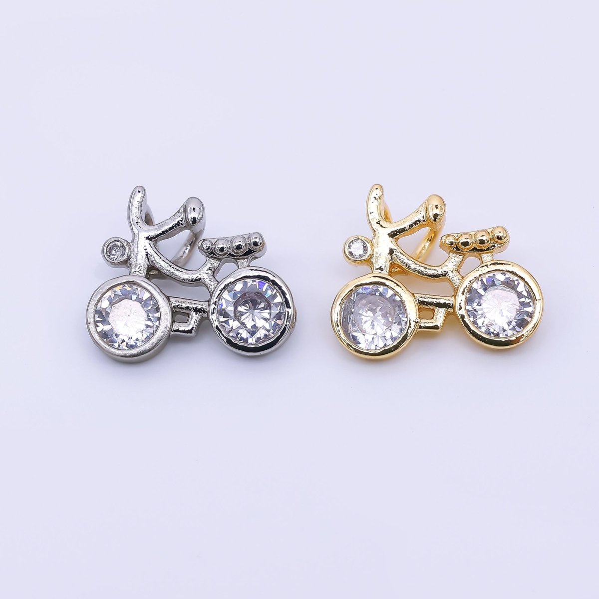 24K Gold Filled 13mm Round Clear CZ Traditional Bicycle Pendant in Gold & Silver | AA - 1608 - DLUXCA