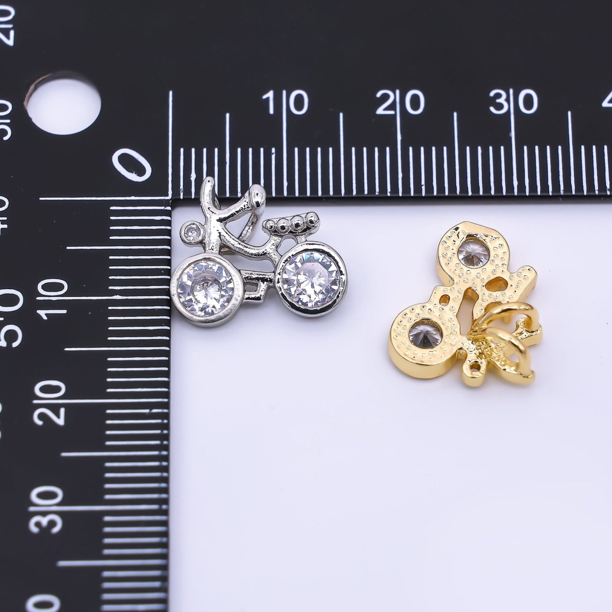 24K Gold Filled 13mm Round Clear CZ Traditional Bicycle Pendant in Gold & Silver | AA - 1608 - DLUXCA