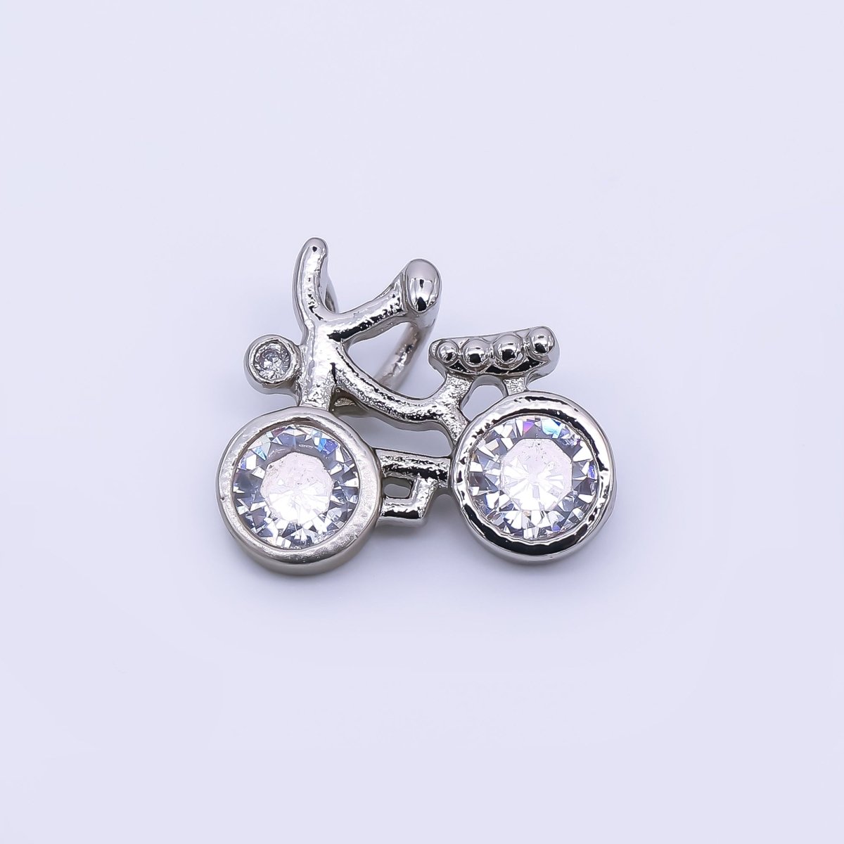 24K Gold Filled 13mm Round Clear CZ Traditional Bicycle Pendant in Gold & Silver | AA - 1608 - DLUXCA