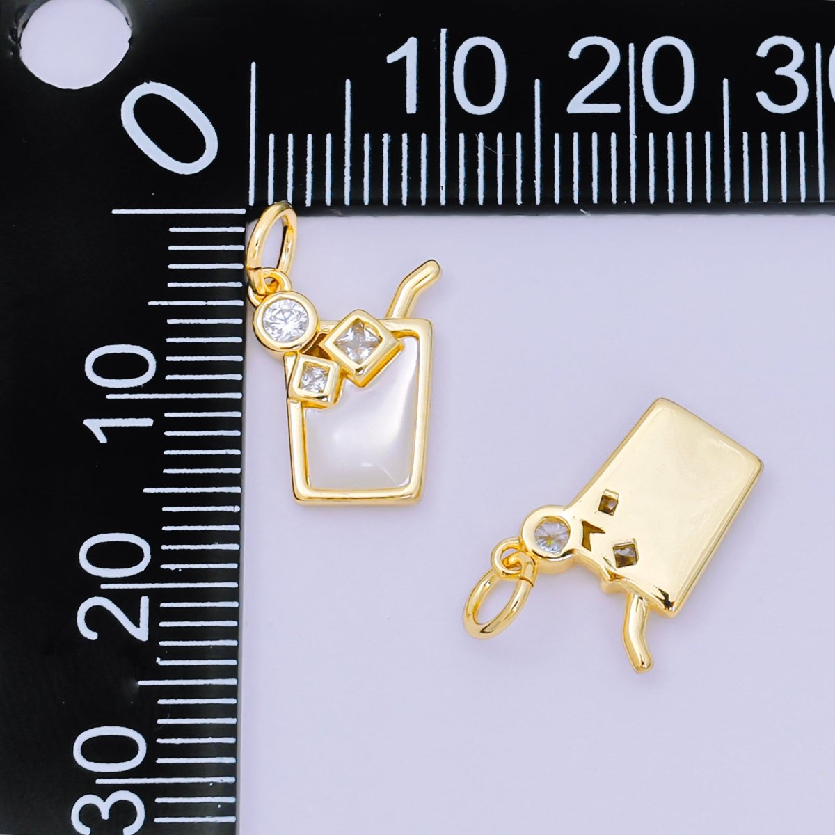 24K Gold Filled 13mm Round & Square CZ Mother of Pearl Summer Ice Drink Charm | M - 214 - DLUXCA
