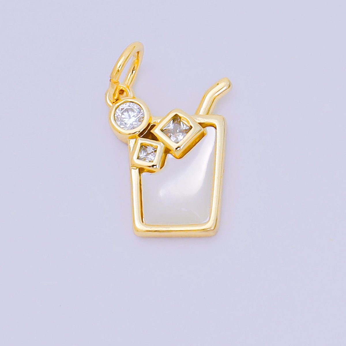 24K Gold Filled 13mm Round & Square CZ Mother of Pearl Summer Ice Drink Charm | M - 214 - DLUXCA