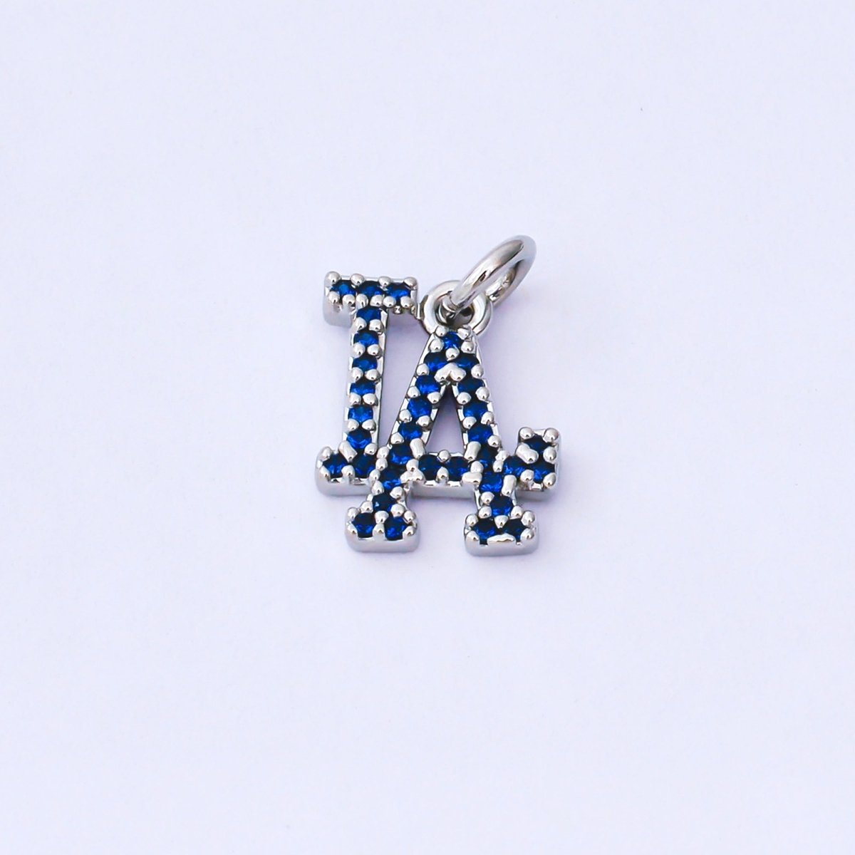 24K Gold Filled 13mm Royal Blue Micro Paved CZ Los Angeles Script "LA" Charm in Gold & Silver | AF1288 - DLUXCA