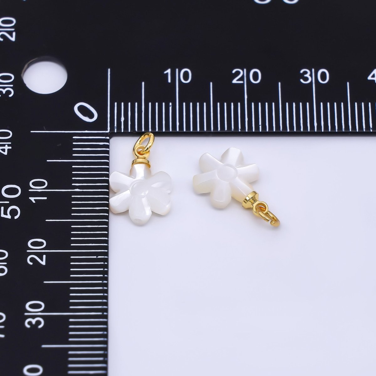 24K Gold Filled 13mm Shell Pearl Bright White Blooming Flower Charm | P - 1794 - DLUXCA