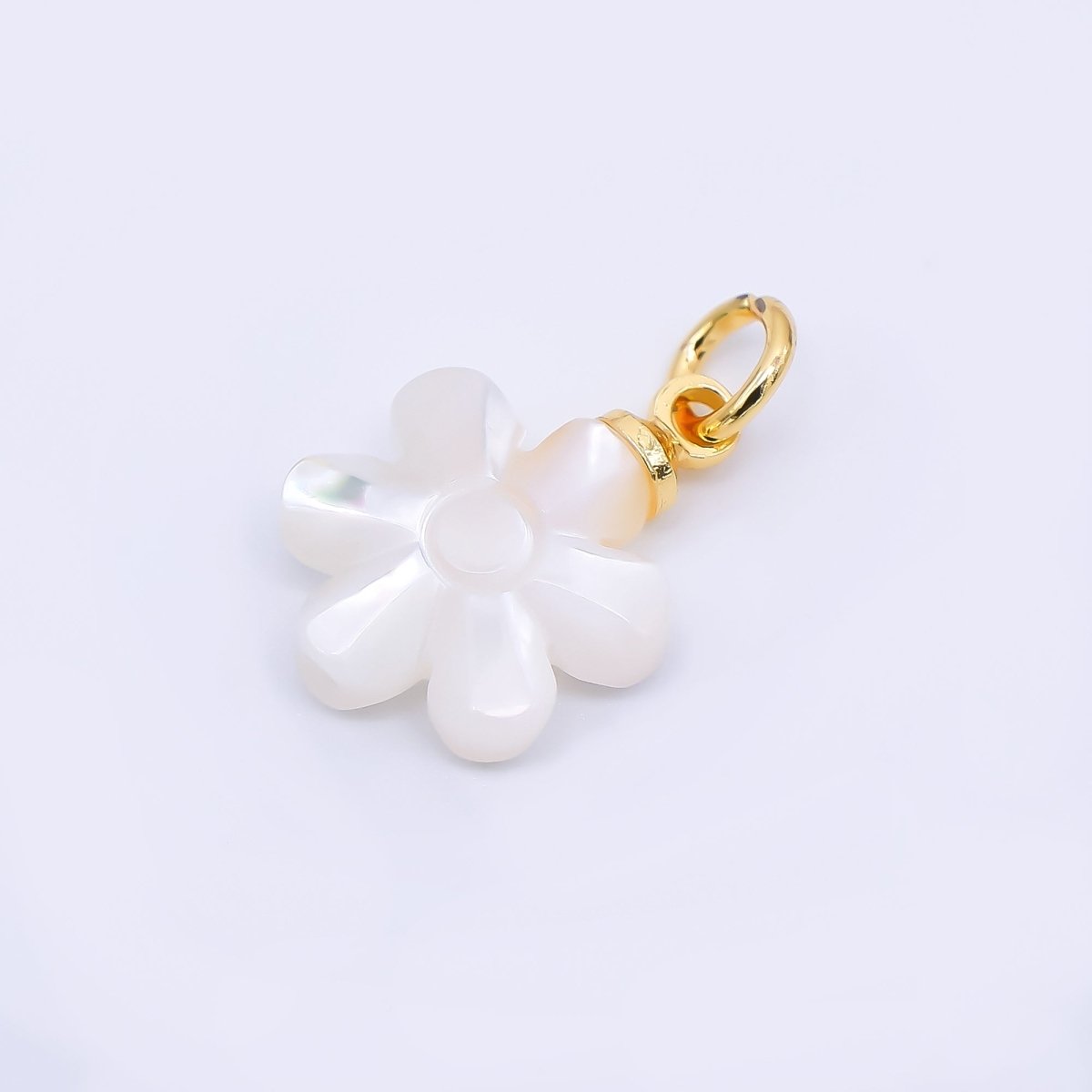 24K Gold Filled 13mm Shell Pearl Bright White Blooming Flower Charm | P - 1794 - DLUXCA