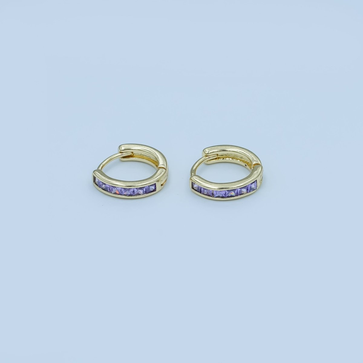 24K Gold Filled 13mm Yellow, Blue, Orange, Purple Baguette Square CZ Cartilage Huggie Earrings | AE0162 - AE167 - DLUXCA