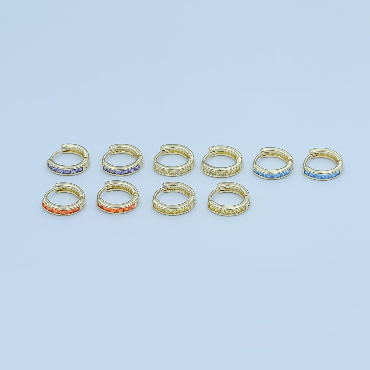 24K Gold Filled 13mm Yellow, Blue, Orange, Purple Baguette Square CZ Cartilage Huggie Earrings | AE0162 - AE167 - DLUXCA