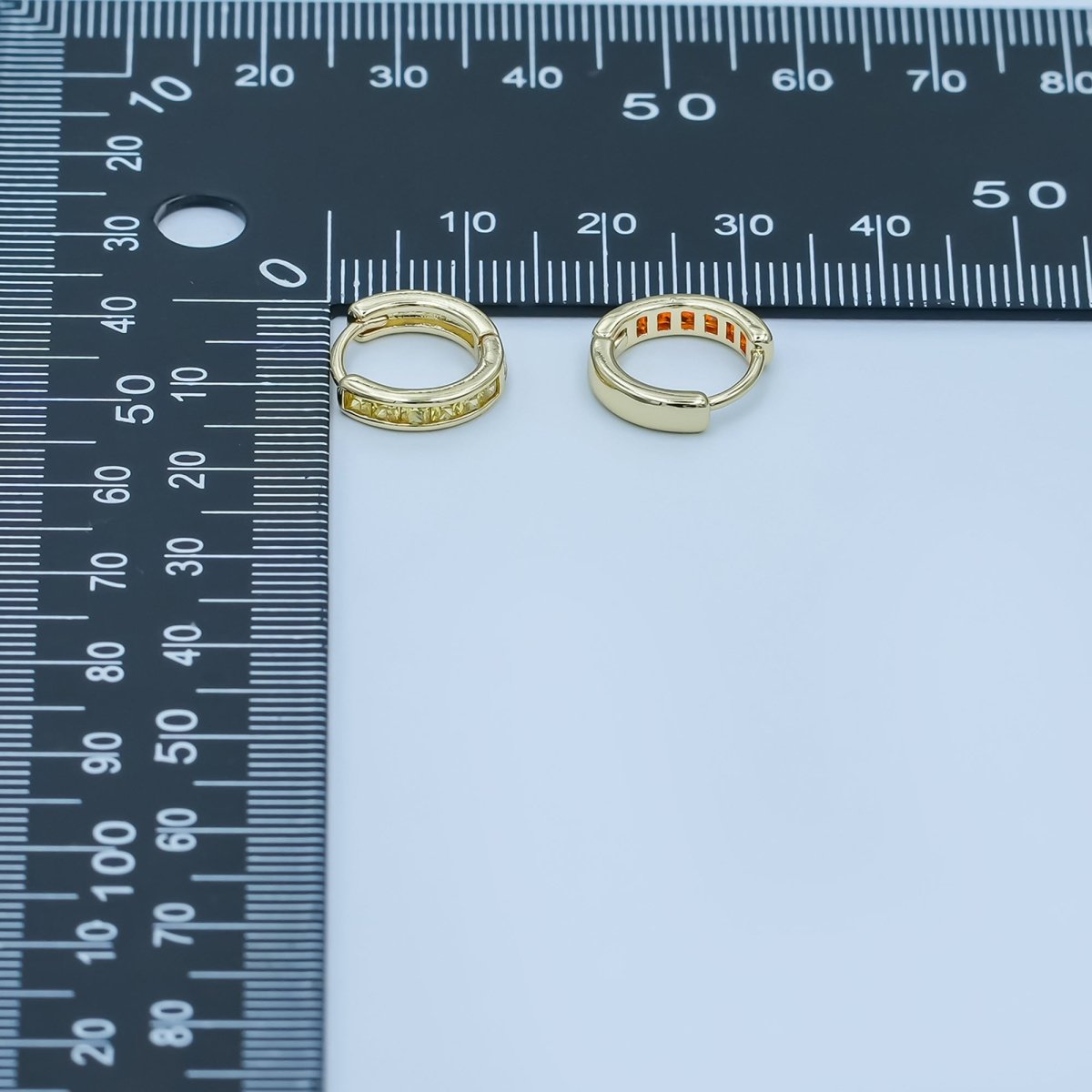24K Gold Filled 13mm Yellow, Blue, Orange, Purple Baguette Square CZ Cartilage Huggie Earrings | AE0162 - AE167 - DLUXCA