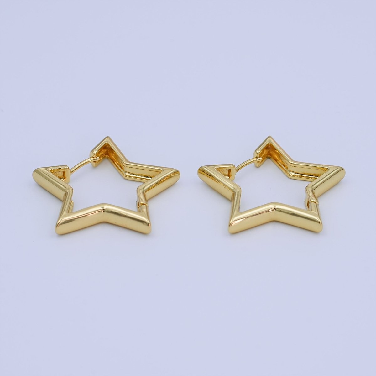 24K Gold Filled 14mm, 18.5mm, 30mm Celestial Star Huggie Hoop Earrings | T040 T070 T105 - DLUXCA