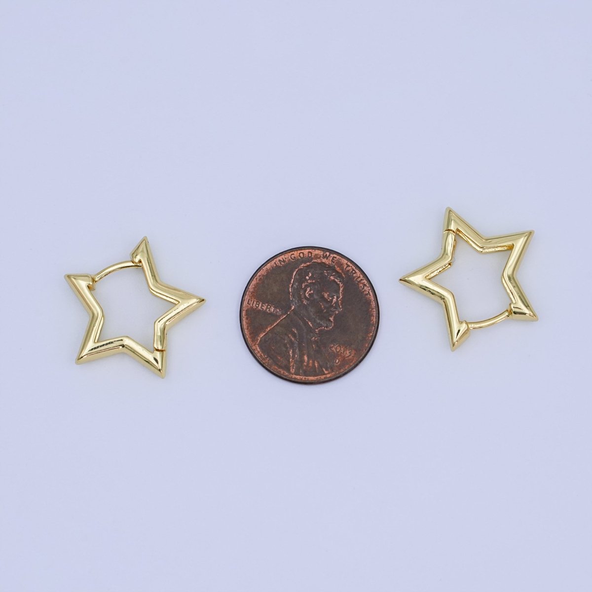 24K Gold Filled 14mm, 18.5mm, 30mm Celestial Star Huggie Hoop Earrings | T040 T070 T105 - DLUXCA