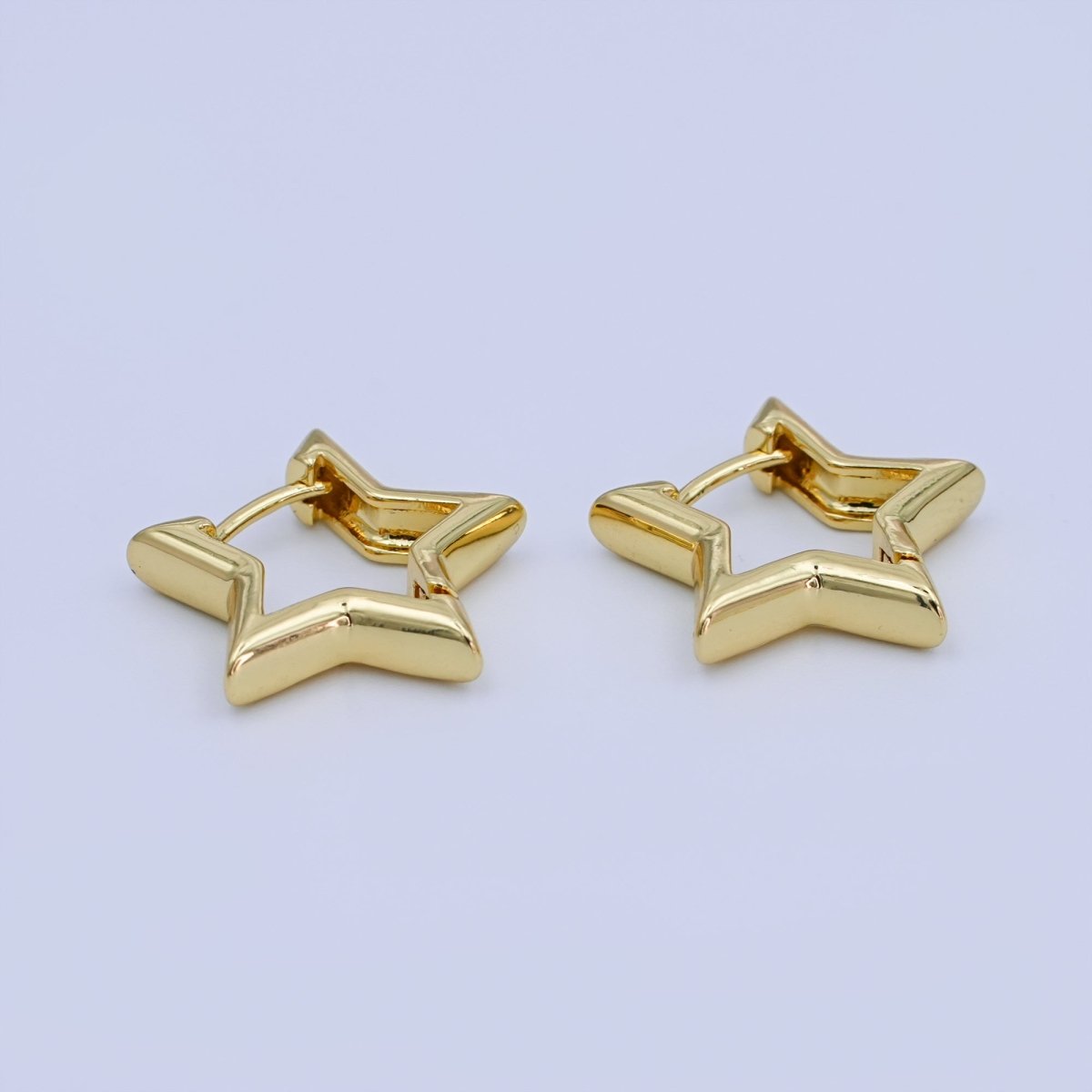 24K Gold Filled 14mm, 18.5mm, 30mm Celestial Star Huggie Hoop Earrings | T040 T070 T105 - DLUXCA
