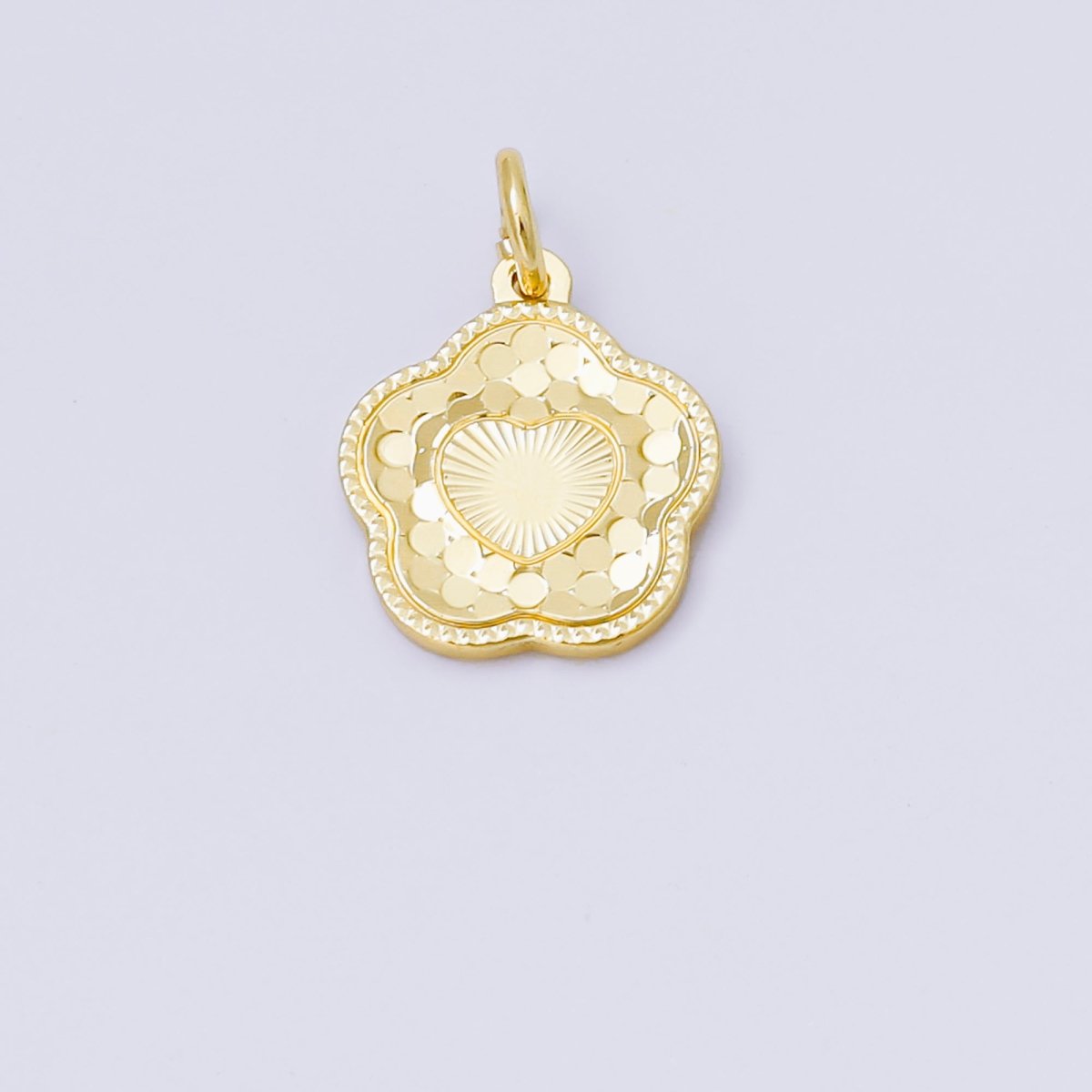 24K Gold Filled 14mm 5 - Petals Flower Sunburst Heart Charm | AF1247 - DLUXCA
