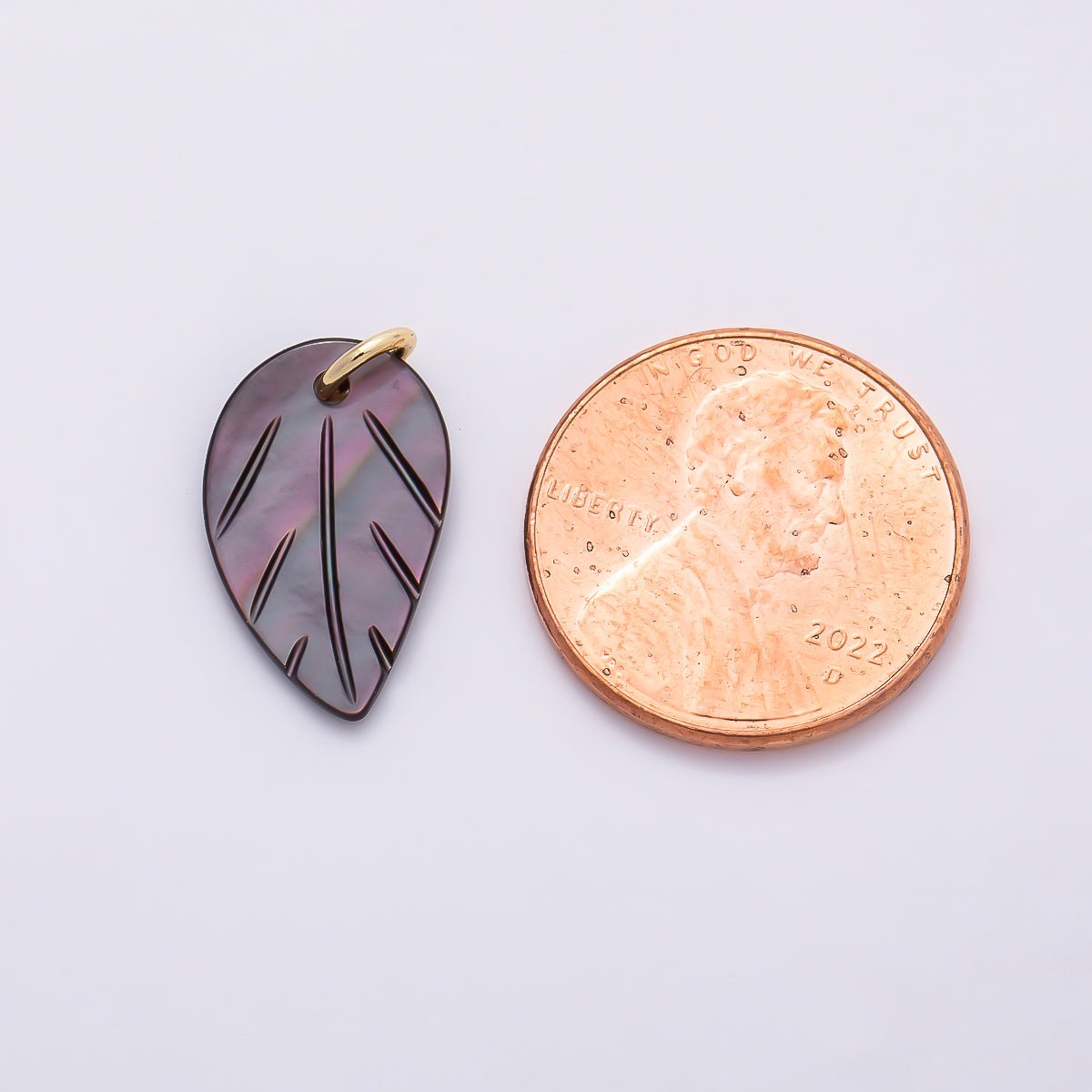 24K Gold Filled 14mm Abalone Gemstone Leaf Nature Mini Charm | AF567 - DLUXCA