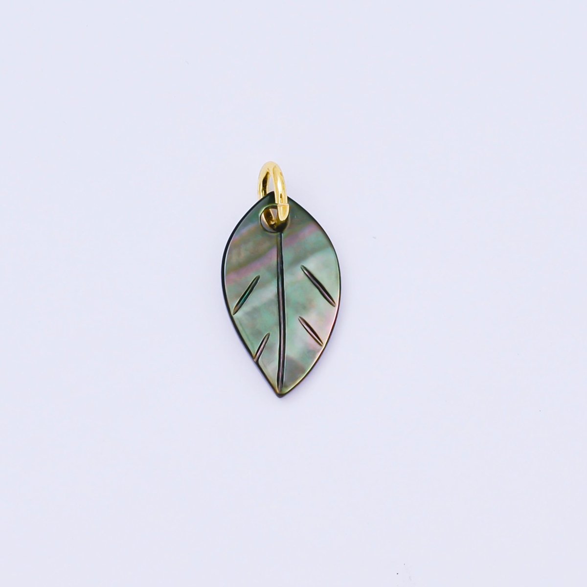 24K Gold Filled 14mm Abalone Gemstone Leaf Nature Mini Charm | AF567 - DLUXCA