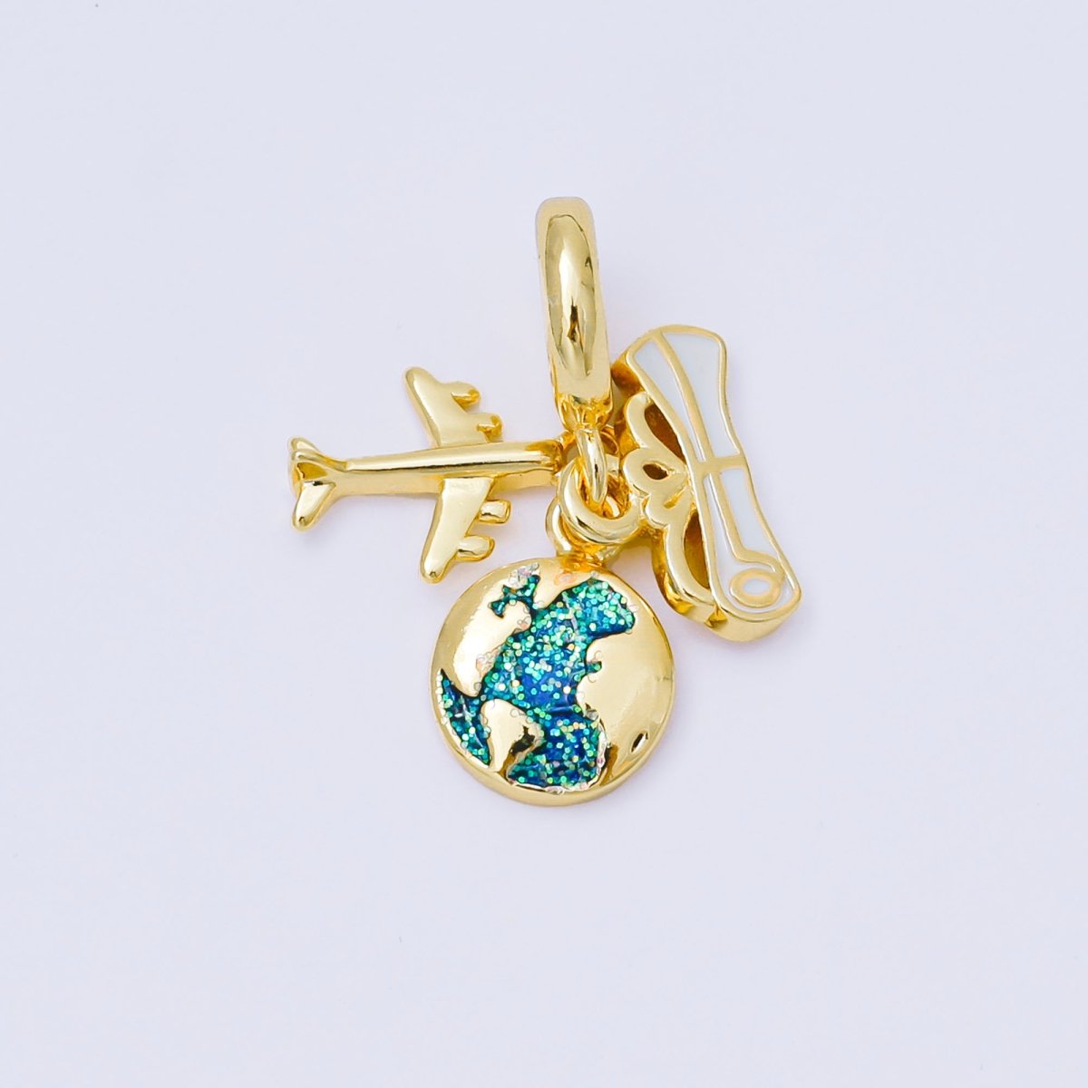 24K Gold Filled 14mm Airplane Globe World Map Drop Rondelle Charm | AC1634 - DLUXCA