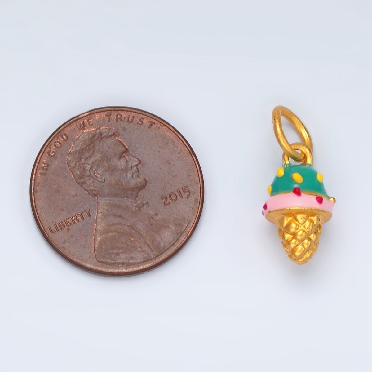 24K Gold Filled 14mm Blue & Pink Ice Cream Kids Charm | M234 - DLUXCA