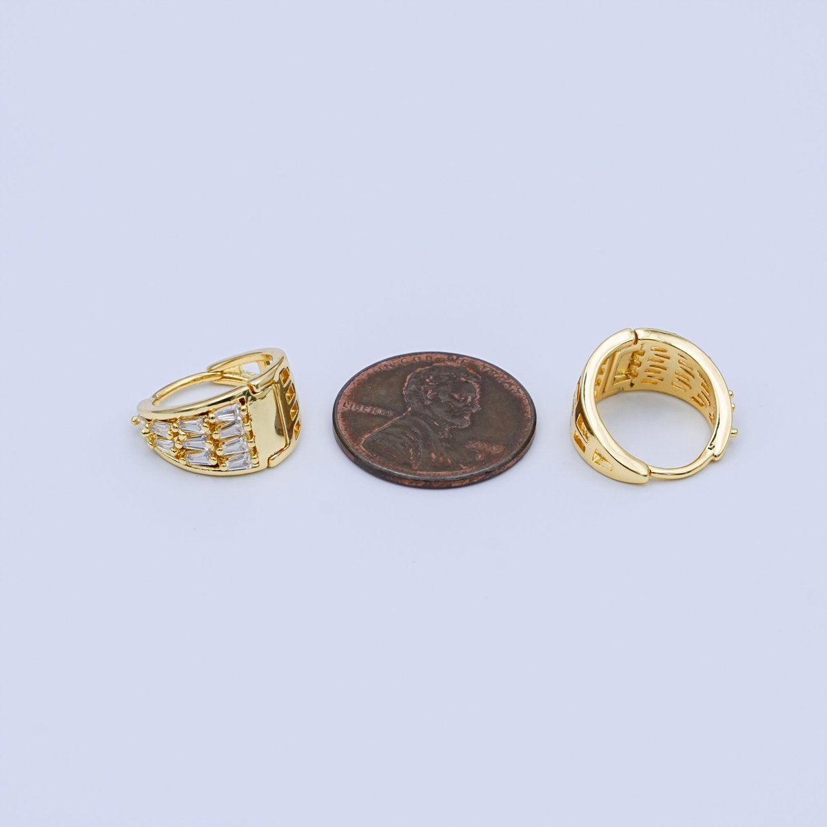 24K Gold Filled 14mm Clear Baguette CZ Dome Hoop Earrings | T396 - DLUXCA