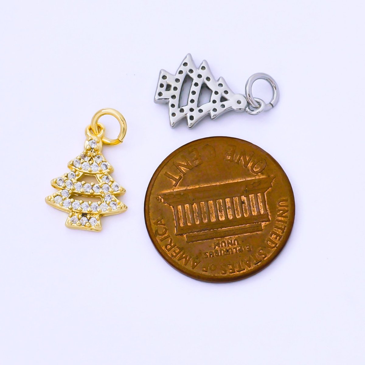 24K Gold Filled 14mm Clear CZ Micro Paved Christmas Tree Charm in Gold & Silver | AF1552 - DLUXCA