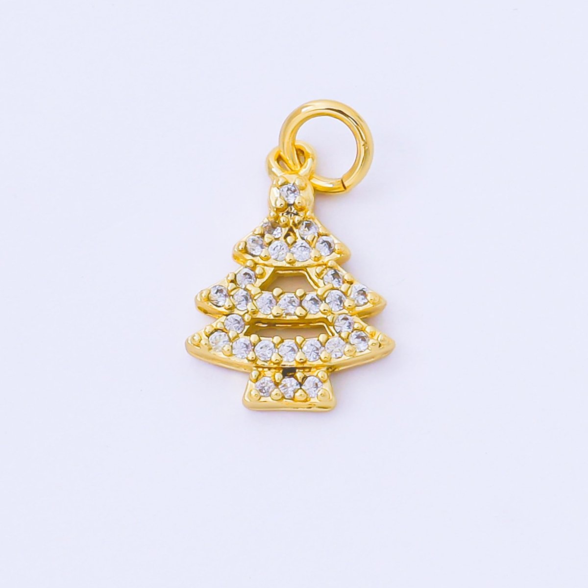 24K Gold Filled 14mm Clear CZ Micro Paved Christmas Tree Charm in Gold & Silver | AF1552 - DLUXCA