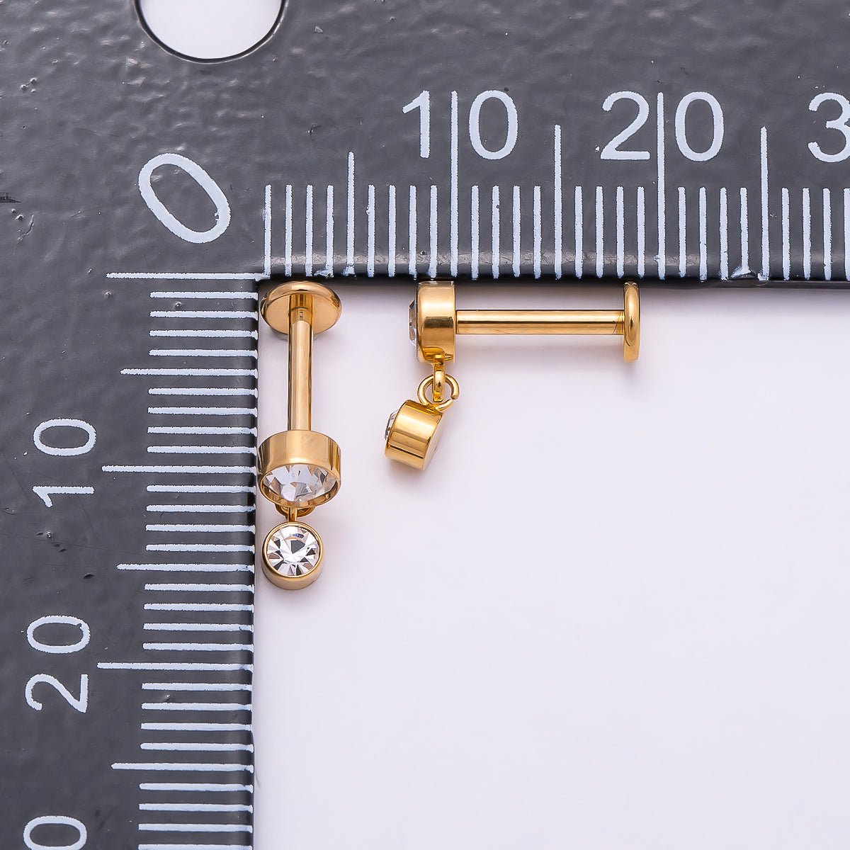 24K Gold Filled 14mm Clear CZ Round Drop Cartilage Piercing Flat Back Stud in Gold & Silver | Findings-00250 Findings-00251 - DLUXCA