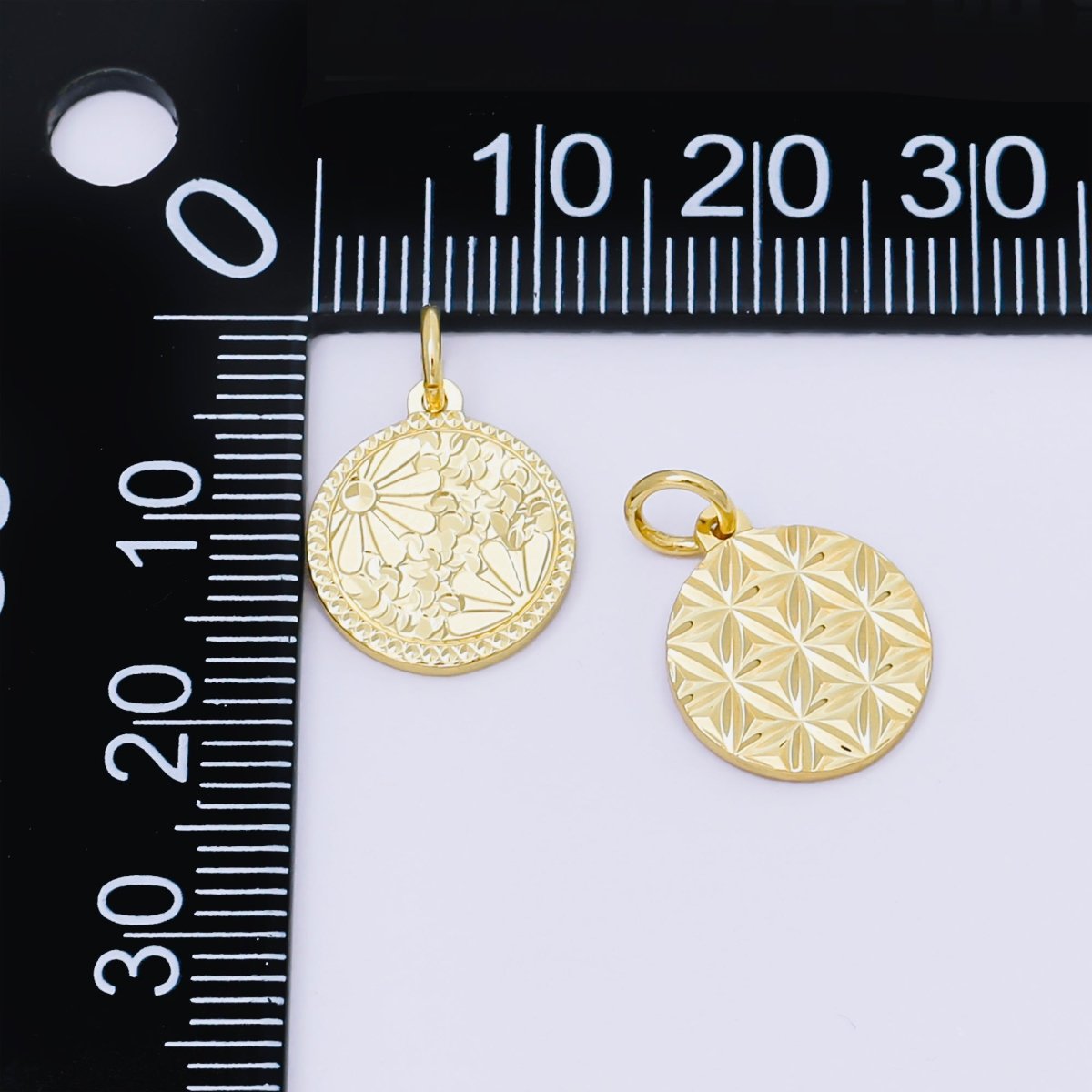 24K Gold Filled 14mm Floral Medallion Coin Charm | AF1249 - DLUXCA