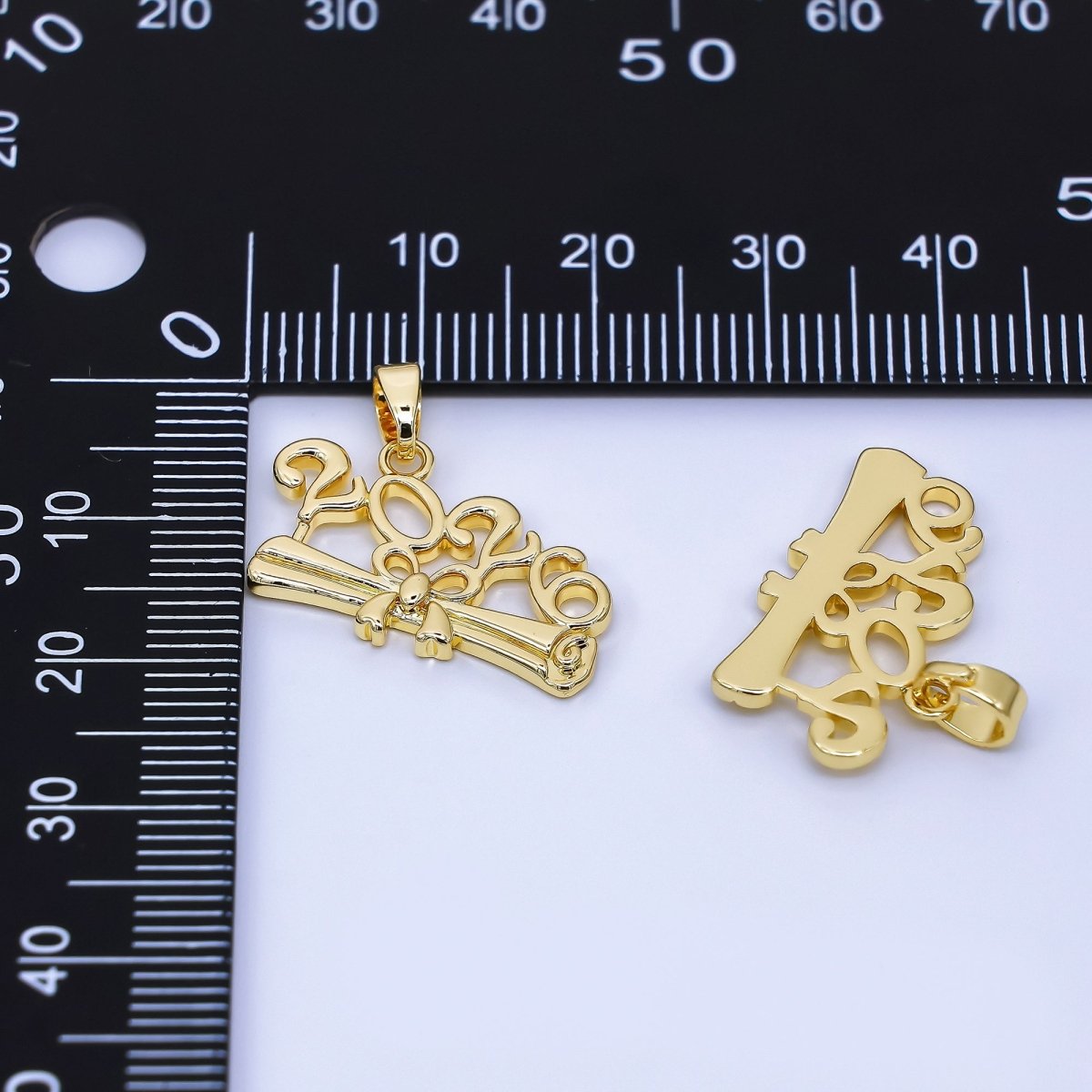 24K Gold Filled 14mm Graduation Certificate Year Script 2026 Pendant | AA - 1562 - DLUXCA