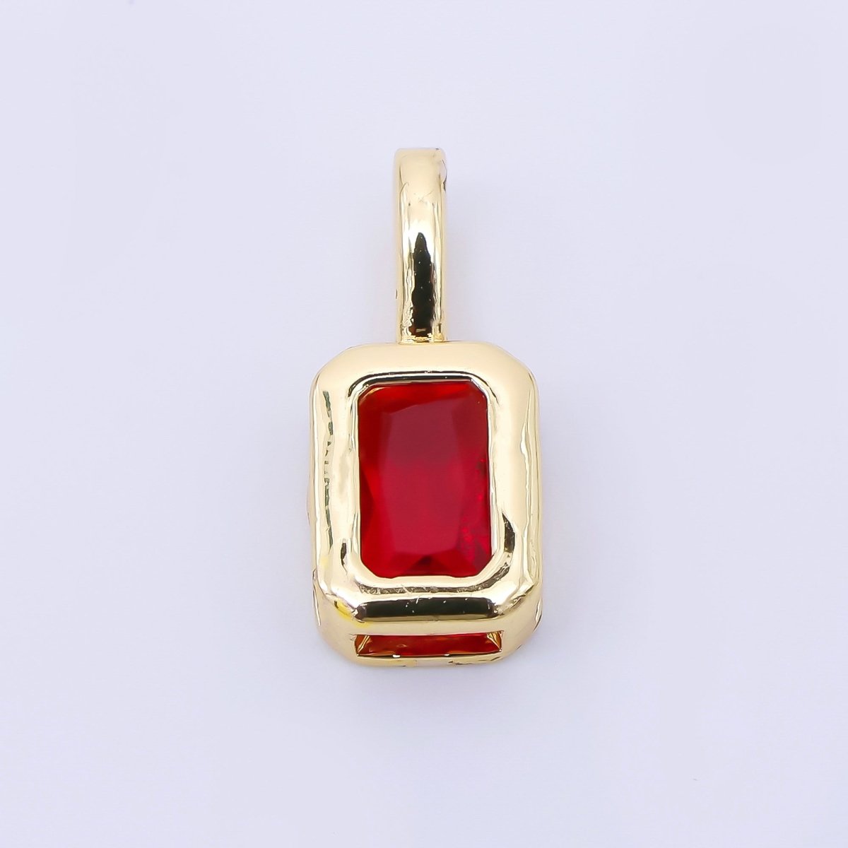 24K Gold Filled 14mm Green, Red, Black, Blue Pink Baguette CZ Bezel Cut Charm | AA1633 - AA1635 - DLUXCA