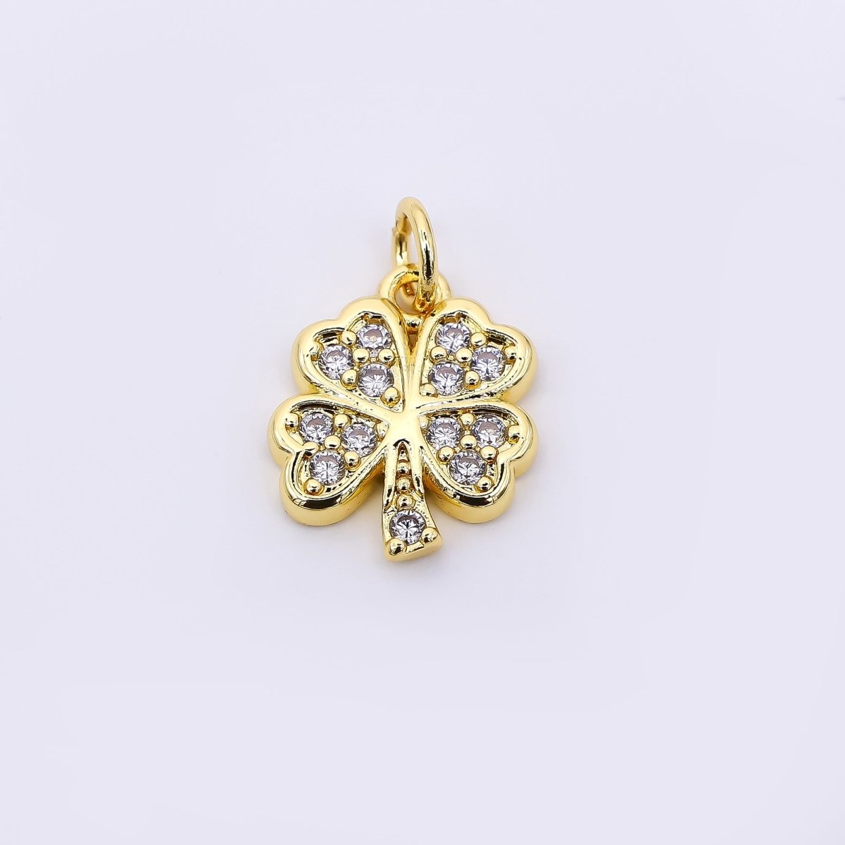 24K Gold Filled 14mm Micro Paved CZ 4 - Leaves Lucky Fortune Clover Pendant | AF - 536 - DLUXCA