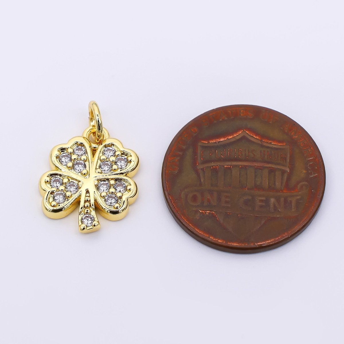24K Gold Filled 14mm Micro Paved CZ 4 - Leaves Lucky Fortune Clover Pendant | AF - 536 - DLUXCA