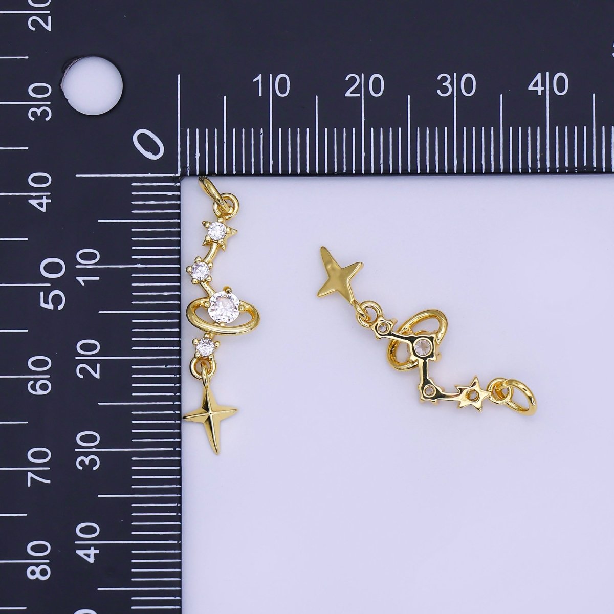 24K Gold Filled 14mm Micro Paved CZ Celestial Stargazing Charm North Star Pendant | AJ - 493 - DLUXCA