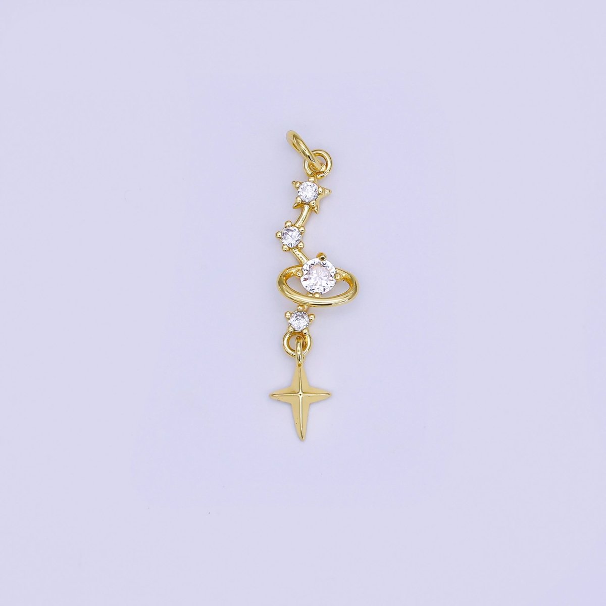24K Gold Filled 14mm Micro Paved CZ Celestial Stargazing Charm North Star Pendant | AJ - 493 - DLUXCA